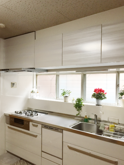 レンジフードと食洗器一体型のすっきりとしたキッチンイメージ